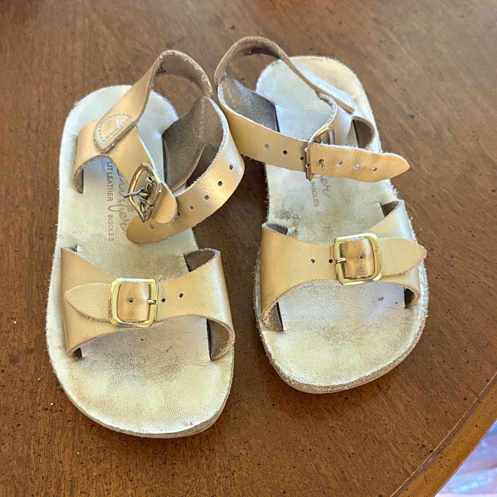 Kids Leather Buckle Sandals in Tan - Adjustable Straps